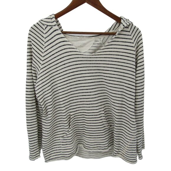 Calvin Klein Striped Hoodie Sweatshirt Womens Sz L Black/White Lightweight - Picture 2 of 10